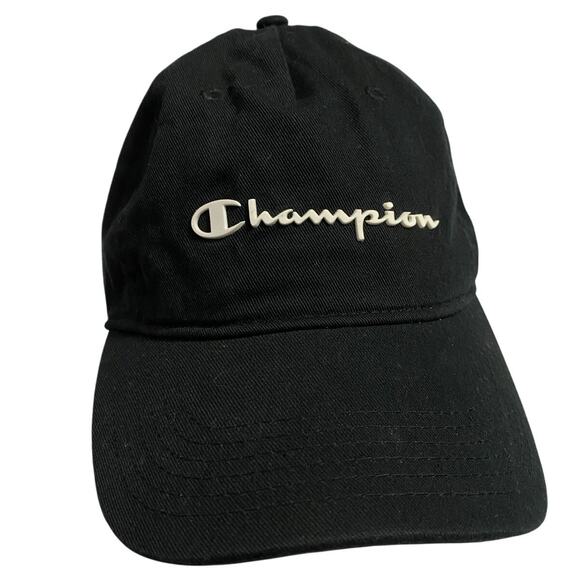CHAMPION hat black adjustable cotton cap white raised logo Men's Women's - Picture 1 of 10